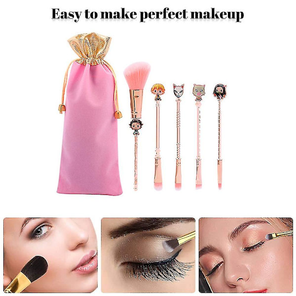 1 set anime sminkborstar set, smink kosmetisk väska, sminkborste set för ögon Rose Gold