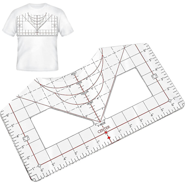 Linjal för t-shirtjusteringsverktyg, linjal för skärande kläder, trycklinjal, skärlinjal för ritning. PVC material