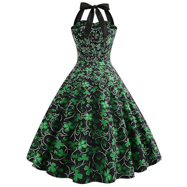 Kvinnor print Grimma Retro Rockabilly ärmlös svängklänning A M