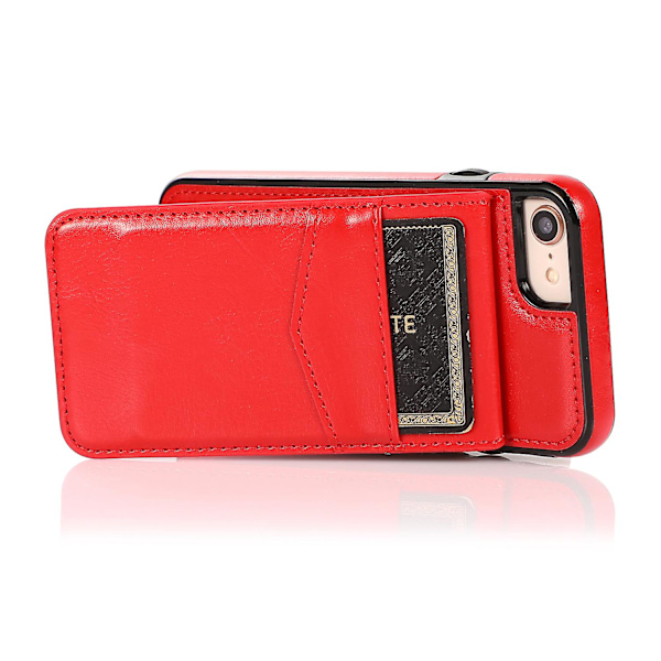 För Iphone 7 / 8 / Se (2020) / Se (2022) Korthållare Phone case Kickstand Pu Läder + Tpu cover Red