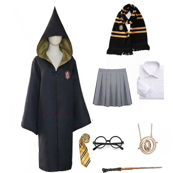 Kvinnor Flickor Häxa Skoluniform Hermione Cosplay Robe Klänning Tröja Wand Magic College Halloween kostym Set 2(8pcs) 4 Kids 145