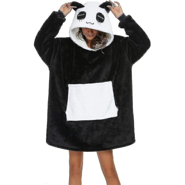 Bärbar filt Sweatshirt Unisex Panda Hoodie Oversized Sherpa filt Varm med ficka XS