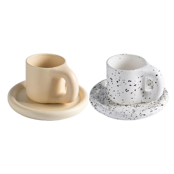 Nordic Mug Knubbig kaffemugg med fat Kalla drycker kopp Lätt att rengöra Diskmaskin Säker kaffekopp fat set för vänner Light Yellow