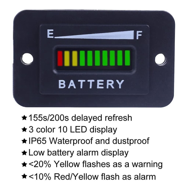 Golfvagn Batterimätare 48v Led Batteriindikator Batterimätare Batterinivåmätare Ip65 För Club C Black none