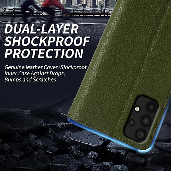 För Samsung Galaxy A33 5g äkta kohudsläder cover Fullt skydd Telefon Flip Case Green