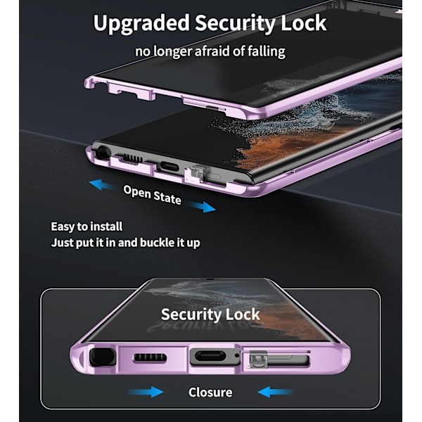 Metall Magsafe case kompatibelt med Samsung Galaxy S23 Ultra, case med kameraskydd Black For Galaxy S23 Ultra