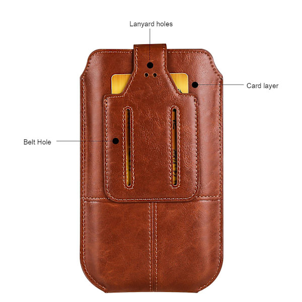 Crazy Horse Texture Pu Läder Telefonbältesväska för mobiltelefoner Universal midjetelefonhölsterväska med kortlager Light Brown 7.2 inches