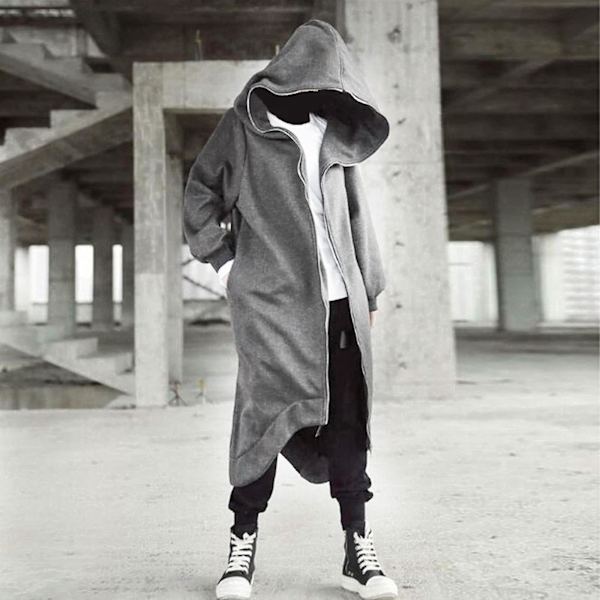 Unisex långärmad huva Nazgul lång kappa dragkedja Fleecefodrad lång luvtröja Gray L