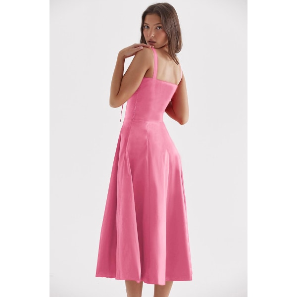 Blommönstrat print ärmlöst rynkad byst delat lår Boho midiklänning Carmen print bustier solklänning Pink Slip Dress Asia 2XL   EU XL