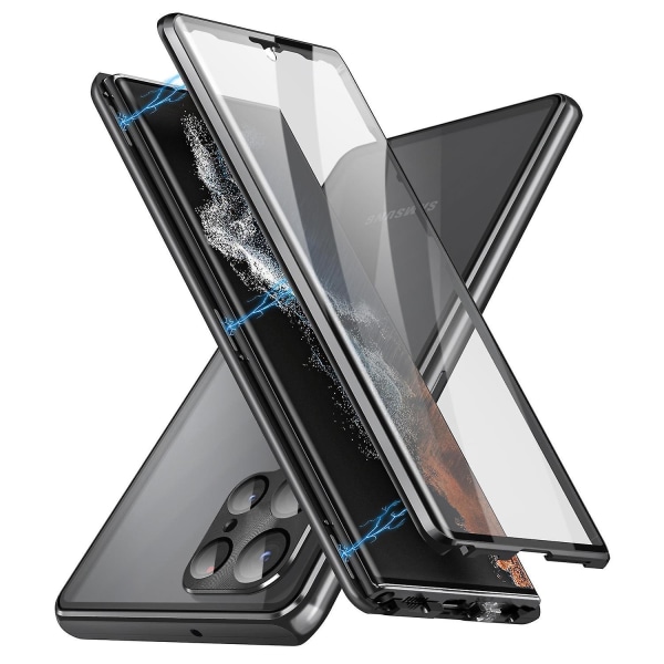För Samsung Galaxy S21 Ultra 5G dubbelsidigt härdat case metallram cover Black