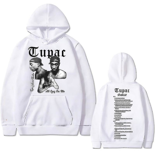 Rapper Tupac 2pac Hip Hop Hoodie Herrmode Luvtröjor Herr Kvinnor Oversized Pullover Man Svart Streetwear Man Vintage Sweatshirt White L
