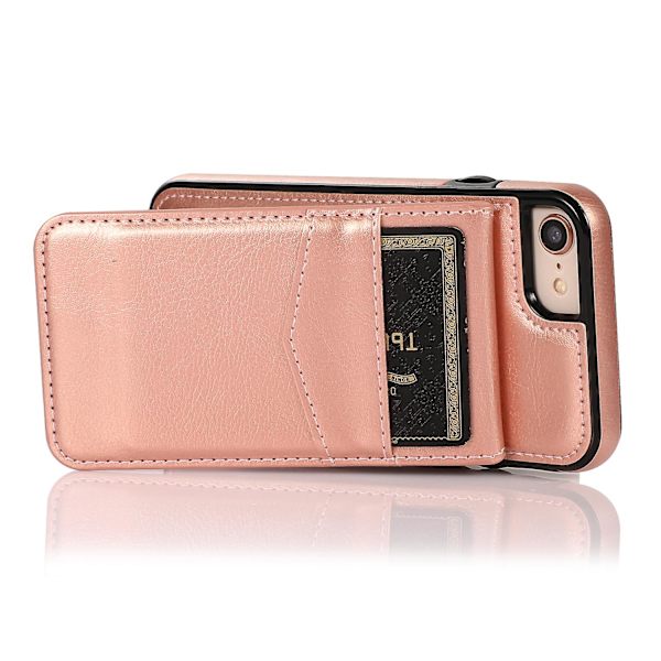 För Iphone 7 / 8 / Se (2020) / Se (2022) Korthållare Phone case Kickstand Pu Läder + Tpu cover Rose Gold