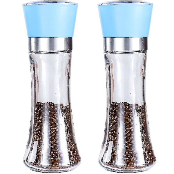 Peppar- och set med 2-påfyllningsbar grovhetsjusterbar pepparkvarnshaker (tvåpack) 2pcs high blue none