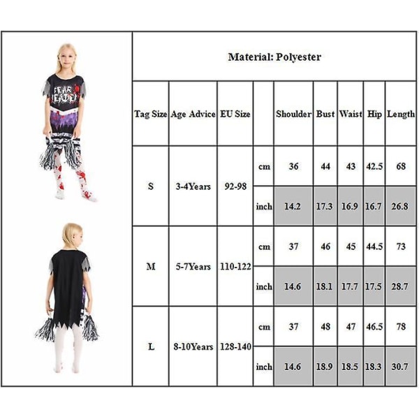 3-10 år Barn Flickor Zombie Fearleader Cosplay Party Outfits Cheerleading kostym 5-7 Years