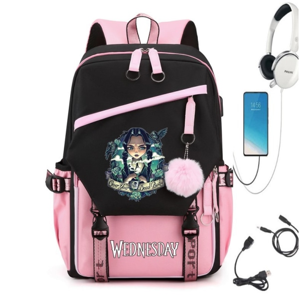 Onsdag ryggsäckar för grundskola och gymnasieelever Pink Style 2
