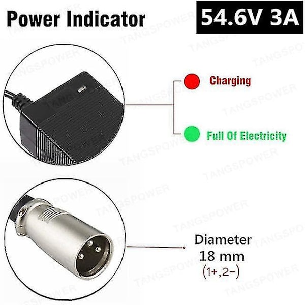 54,6v 3a litiumbatteriladdare Elcykelladdare Kompatibel 13s 48v Li-ion batteriladdare-b 3p plug Eu