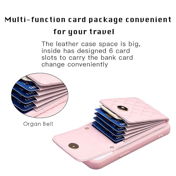 Bf22-stil för Iphone 13 Pro Kickstand Cover Pu Läderbelagd TPU-kortplatser Phone case Pink