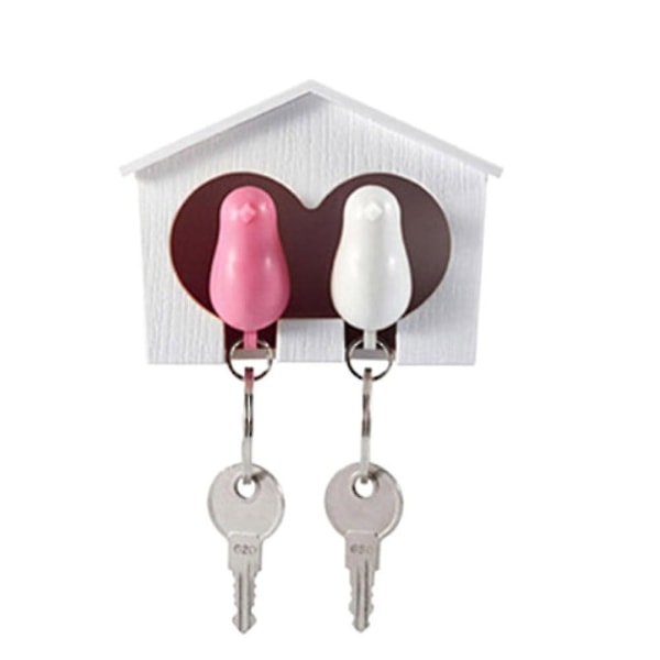 Utförsäljning, 2st Bird Keychain + 1st Sparrow Birdhouse Hem Väggfäste Nyckelringshållare Dekor White Pink