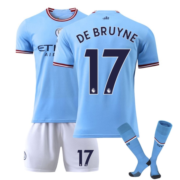 Manchester City tröja 22 23 Fotbollströja set NO.17 De Bruyne 16（90-100cm)