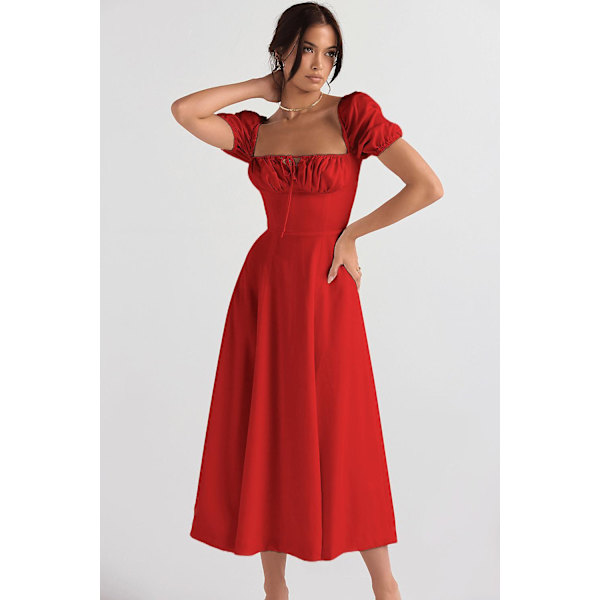 Blommönstrat print ärmlöst rynkad byst delat lår Boho midiklänning Carmen print bustier solklänning Red Dress Asia L  EU M