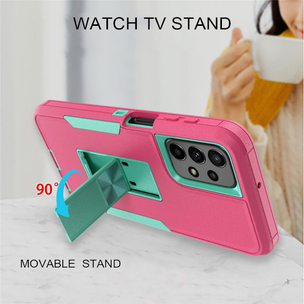 Xhy Samsung Galaxy A23 5G- case med skärmskydd och magnetiskt bilfäste Kickstand Militärklass helkropp dubbellagers fallskydd rosered&green