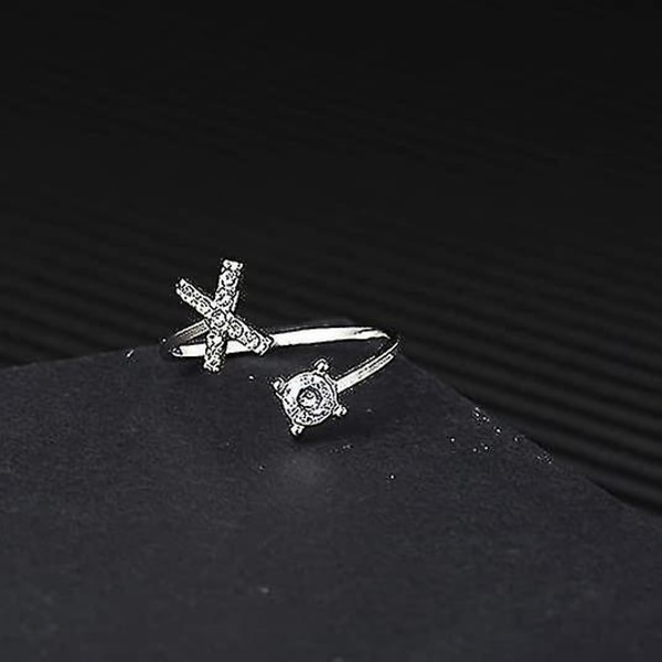 Ring Kvinnor Bokstav Silver Och Guld Färg Metall Justerbar Öppning Ring Initialer Namn
