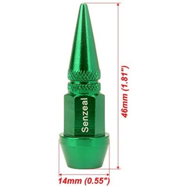 Senzeal 4X Long Impale Spike Style Polerad Aluminium Däck Ventil Kopplar Röd Green-46mm