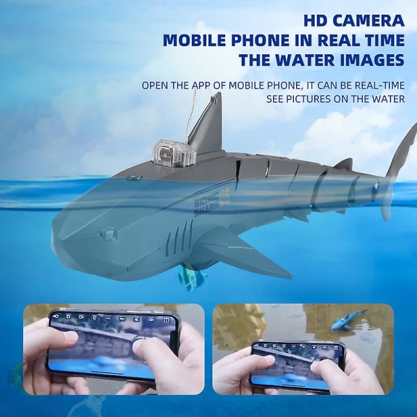 Rc-ubåt med 480p-kamera Undervattensbåtleksak Fjärrkontroll Hajdjurrobotar på radiostyrda båtar Leksaker för barn Gray