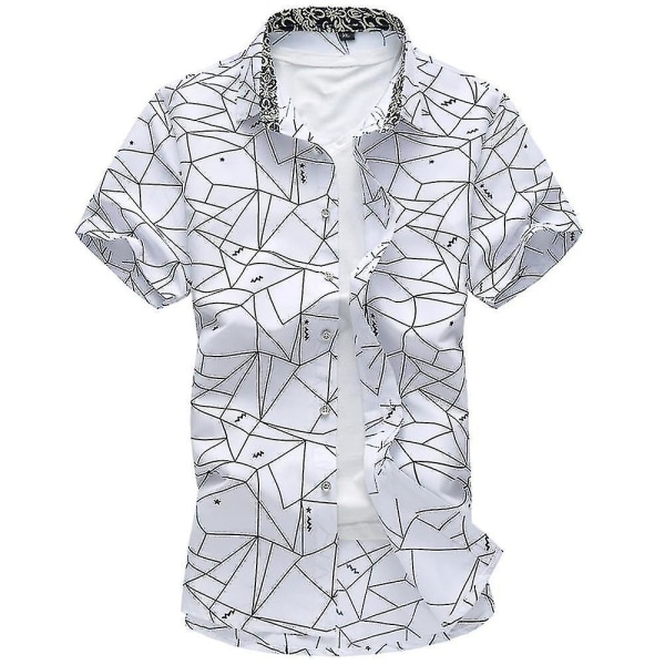 Plus Size Men Holiday Button Down-skjortor Sommar Casual Beach Kortärmad Topp White 2XL