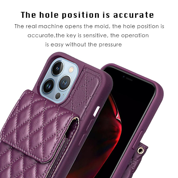 Bf22-stil för Iphone 13 Pro Kickstand Cover Pu Läderbelagd TPU-kortplatser Phone case Dark Purple