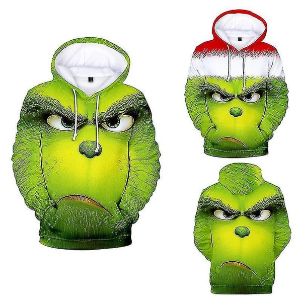 Unisex 3d Grinch huvtröja Herr Kvinnor Casual Huvtröja Julklapp Red Green Hoodie L