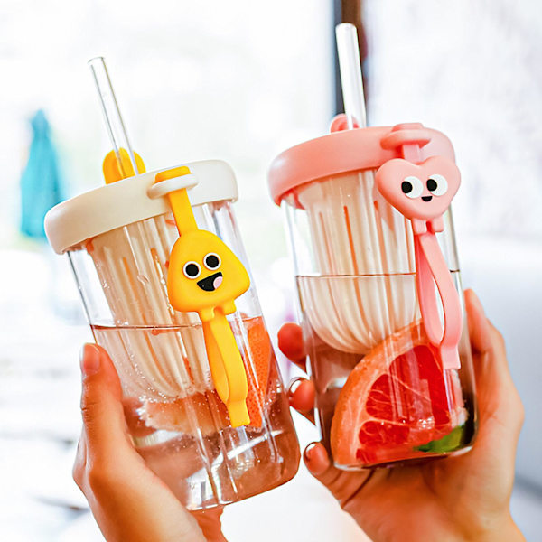 100% ny, rolig halmkopp vattenflaska med lock Vattumannen Återanvändbar söt 500 ml bärbara dricksredskap Pink