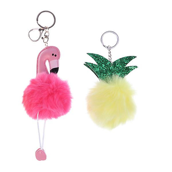 2 st fluffig nyckelring plysch flamingo ananas nyckelring nyckelhållare hängande dekoration