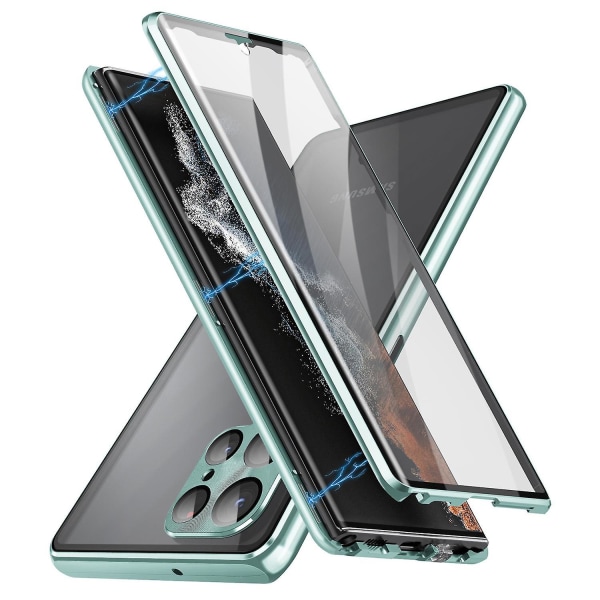 För Samsung Galaxy S21 Ultra 5G dubbelsidigt härdat case metallram cover Green