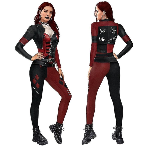 Dam Harley Quinn Kostym Klassisk Harley Quinn Halloween Cosplay Costume Jumpsuit L