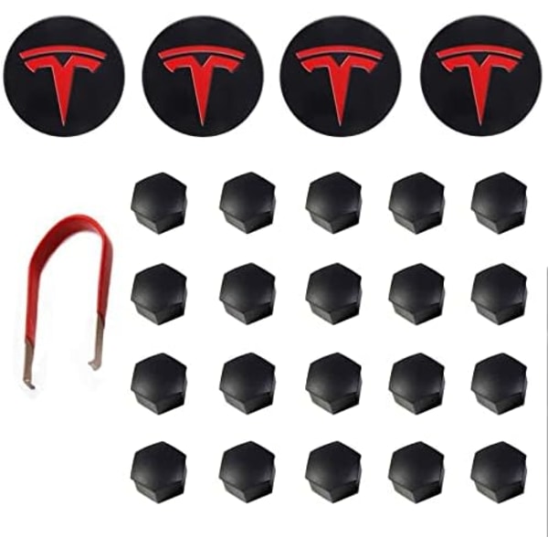 Tesla Model 3 YSX Center Cap Hjul Cap Kit Lugg Mutter Cover Silver Matt (4 Nav Center Cap + 20 Lug Mutter Cover) Tesla Tillbehör red