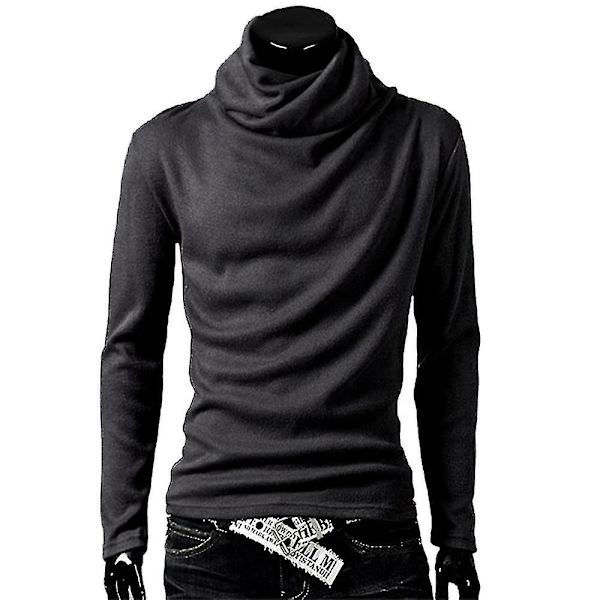 Män Solid Turtle Neck Långärmad Casual Vinter Höst Comfy Loose Pullover Tops Dark Grey 2XL