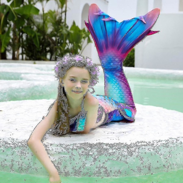 5 st/ set Flickor Mermaid Tail Baddräkt Barn Mermaid Ariel Cosplay Kostym Fantasy Beach Bikini Set 2 140