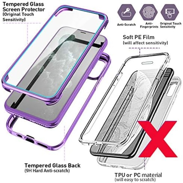 UBUNU iPhone Xs Max- case med skärmskydd [Inbyggt 9H hårt härdat glas], för Magsafe 360 ​​helkroppsskydd, genomskinligt skyddande iPh Purple