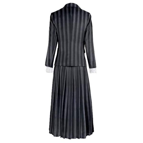 Kvinnor Cosplay Party Onsdag Addams Deluxe set Nevermore Academy School Uniform Outfit/peruker/docka Presenter One Size with Wig