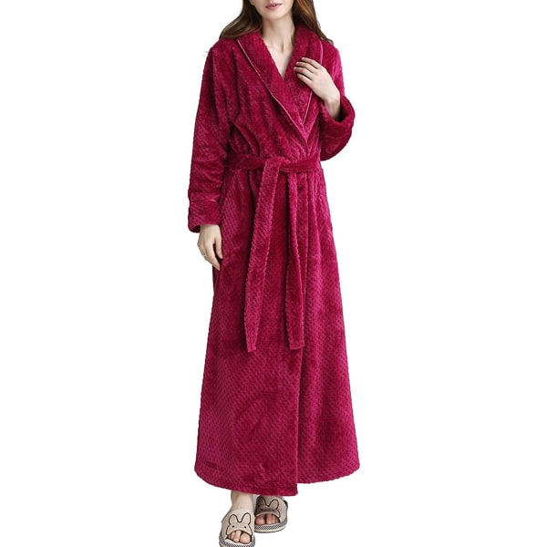 Dam fluffig morgonrock Mysig Lätt Posh Hellängd Morgonrock Vinter Varm Ren Färg Badrock Wrap Housecoat Nattkläder Red XL