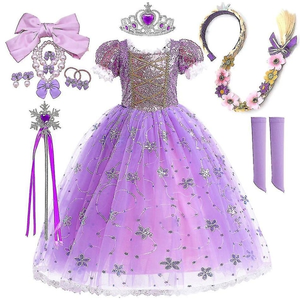 Princess Rapunzel Klänning För tjejer Eleganta lila klänningar Fancy karnevalsdräkt Barnbal Aftonklänningar Halloween Rollspel Klänningar 4Y Tag-120 Rapunzel Sets 08