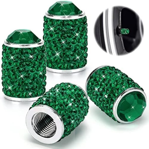 ToBeQueen Bling däckventilkåpor, 4-pack handgjorda däckkapslar i kristall i rhinestone Universal biltillbehör Dammtät ventilstamskydd för bil/ I-Green