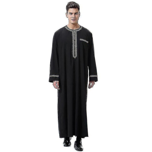 Herr Mu Saudi Robe Kaftan Dubai Tunika Long Top Blus Thobe Kläder A black M