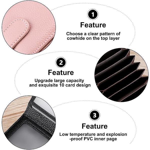 Korthållare plånbok för kvinnor/män, liten läder dragkedja Kortfodral case med ID-fönster, 11*8*4cm Pink