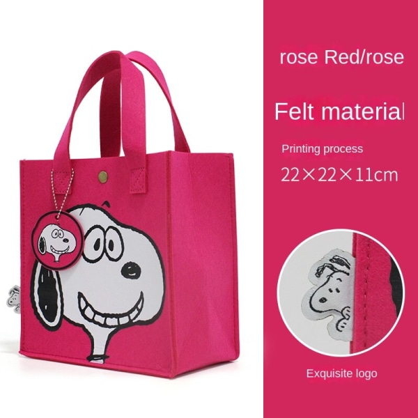 Snoopy Cartoon Filt Bag Handväska rosa röd