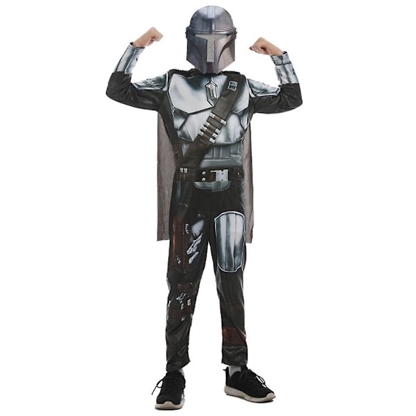 Star Wars The Mandalorian Cosplay Kostym Outfit Barn Pojkar Jumpsuit Med Cape Mask Fest Halloween Fancy Dress Up Kostym 9-10 Years