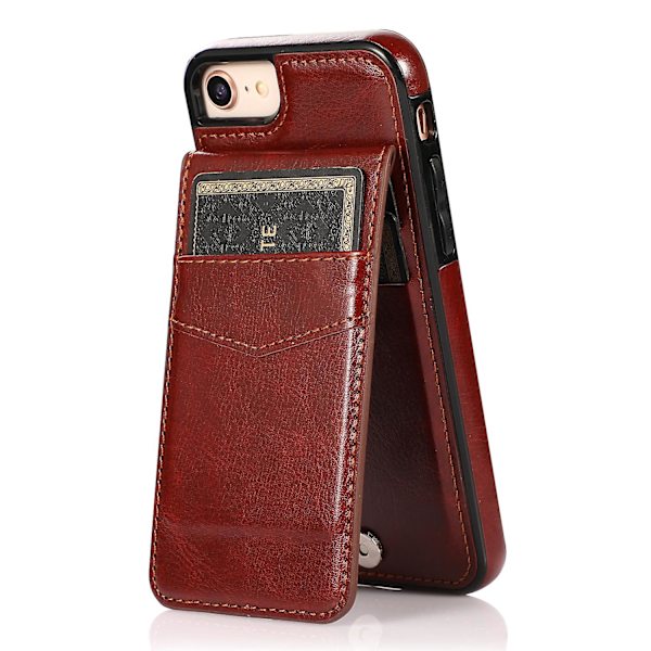 För Iphone 7 / 8 / Se (2020) / Se (2022) Korthållare Phone case Kickstand Pu Läder + Tpu cover Brown
