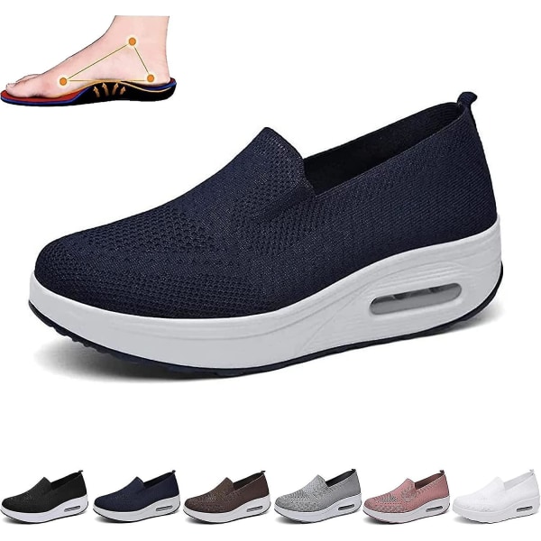 Ortopediska Sneakers för kvinnor, Mesh Up Stretch Platform Sneakers, Bekväma Casual Fashion Sneaker Walking Shoes (svarta, 7,5) Blue EUR42