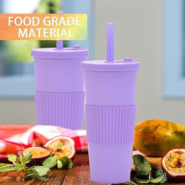 700ml Stor kapacitet dubbellagers plastkopp Halmmjölk Tekopp Bärbar utomhushalmkopp purple